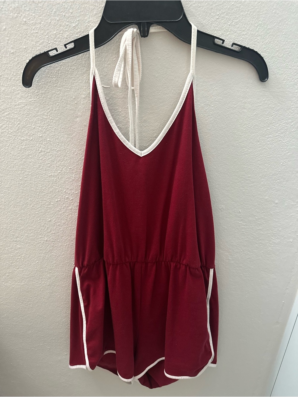 SHEIN Wine Halter Romper with White Trim